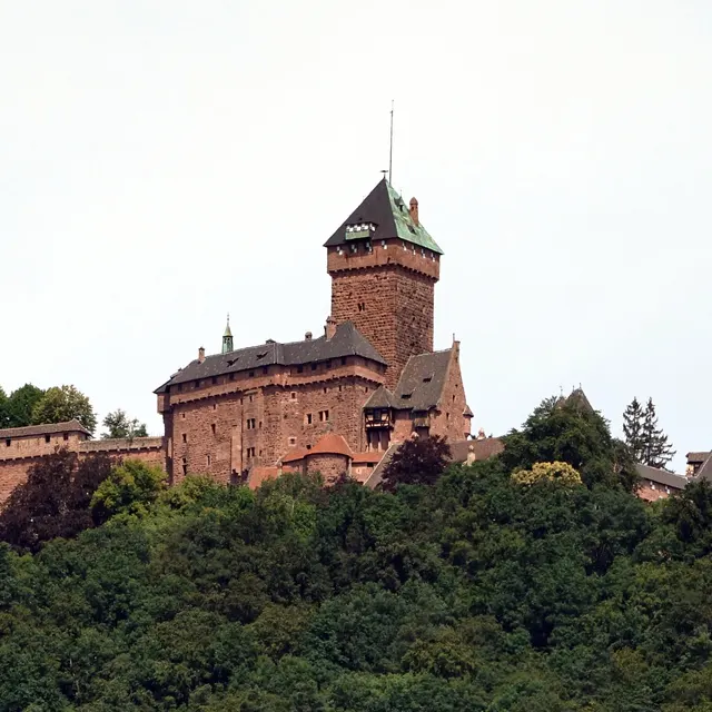 Haut-Kœnigsbourg on the skyline seen from a distance