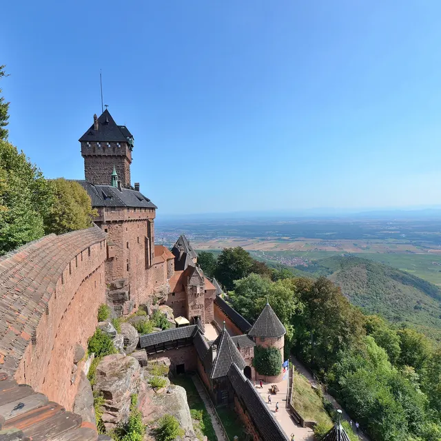 The ramparts of Haut-Kœnigsbourg with the Alsace plain far below